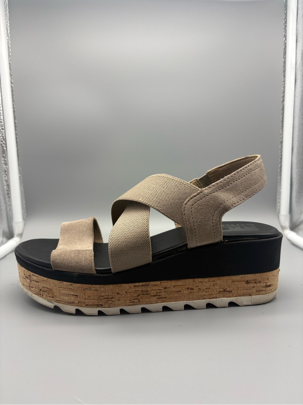Sorel | Cameron Flatform Sandal Shoes - Beige Black ; Womens 7.5